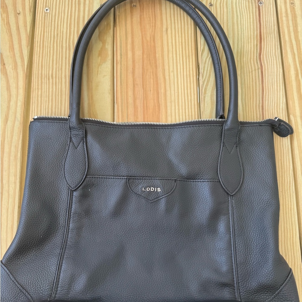Vintage Lodis Black Leather Tote Bag‎